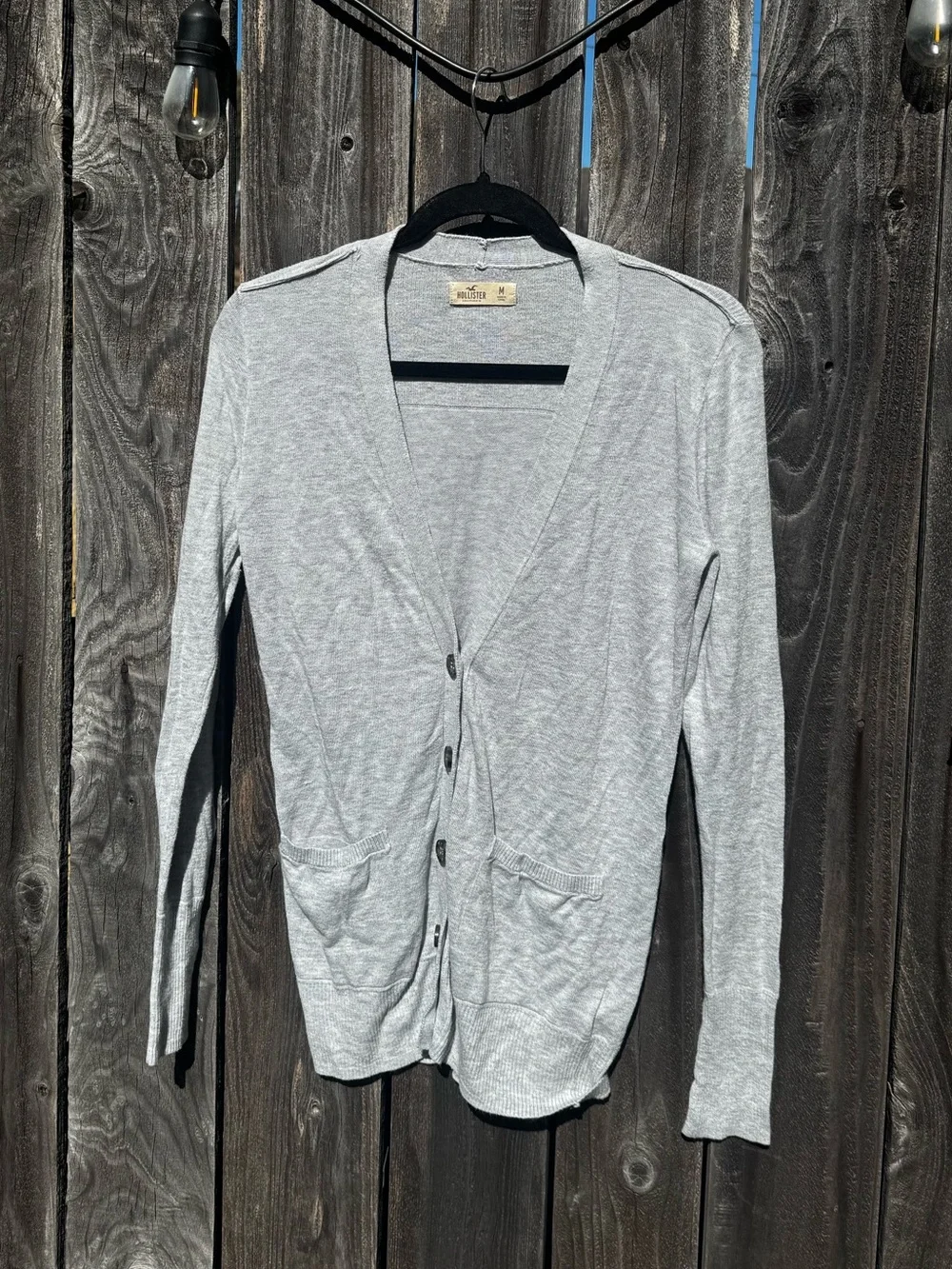 🟡Hollister Long Light Gray Button-Front V Neck Cardigan